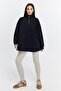 Jery Women's Navy Blue 100% Cotton Stand Collar Half Zipper Oversize Sweatshirt - 6
