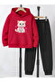 White Cat Printed Bottom Cotton Thick Fabric Tracksuit Set Code:2003