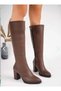 Women's Heeled Long Boots Women's Black Zippered Below the Knee Length Heeled Boots Heel Height 9 cm - 3