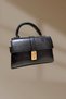 Black Leather Hand and Shoulder Bag with Clip Adjustable Strap - 4