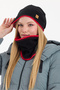 Women's Black Fleece Outer, Red Cotton Inside Double Color Double Layer Foldable Beanie Neck Collar Set - 4