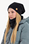 Women's Black Fleece Outer Navy Cotton Underwear Double Color Double Layer Foldable Beanie Neck Collar Set - 4