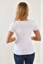 White V-Neck Camisole Short Sleeve Knitwear Blouse - 4