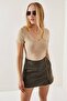 Beige V Neck Camisole Short Sleeve Blouse
