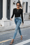Women's Black Long Sleeve Fit Basic Crop Top Blouse - 5