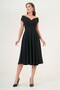 Women's Black Stretchy Fabric Double Breasted Neck Design Black Midi Dress 046 - 8