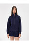 Navy Blue Organic Cotton Mock Neck Half Zipper Oversized Women's Sweatshirt
