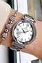 Special Boxed Cutting Glass Women Wrist Watch 3 Atm Water Resistant Silver Color Steel Band + Bracelet Hmb3008C3 - 4