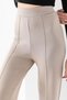 Women's Beige High Waist Shaping / Sculpting Front Ribbed Modal Fabric Wide Leg Pants Leggings - 2