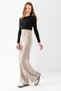 Women's Beige High Waist Shaping / Sculpting Front Ribbed Modal Fabric Wide Leg Pants Leggings - 6
