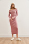 Women's Dusty Rose Madonna Collar Lycra Long Dress Elb- 19000752 - 2
