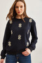 Women's Navy Blue Eye Embroidered Seasonal Sweatshirt Swt-19000598