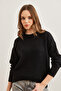 Women's Black Six Oval Crew Neck Basic Knitwear Sweater Kzk- 19000914 - 2