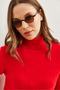 Women's Red Turtleneck Soft Textured Bearded Sweater Kzk- 19000861 - 6