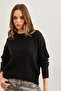 Women's Black Six Oval Crew Neck Basic Knitwear Sweater Kzk- 19000914 - 4