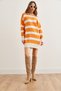 Women's Orange Thick Striped Soft Textured Knitwear Tunic Dress Elb- 19002281 - 2