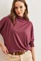 Women's Burgundy Stand Collar Bat Wool Viscose Blouse Blz- 19002800 - 5