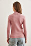 Women's rose pink button-shoulder turtleneck cropped sweater kzk-19000495 - 2