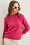 Women's Fuchsia Crew Neck Soft Textured Beard Sweater Kzk-19000858 - 4