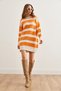 Women's Orange Thick Striped Soft Textured Knitwear Tunic Dress Elb- 19002281 - 3