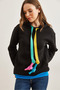 Women's Black Hooded Lace Detailed Embroidered Sweatshirt Swt-19000710 - 4