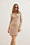 Women's Camel Zipper Detailed Ribbed Mini Dress Elb- 19002320 - 3