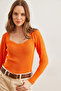 Women's Orange Kiss Collar Sleeve Openwork Knitwear Blouse Blz- 19002037