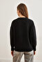 Women's Black Six Oval Crew Neck Basic Knitwear Sweater Kzk- 19000914 - 6