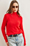 Women's Red Turtleneck Soft Textured Bearded Sweater Kzk- 19000861 - 3