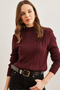 Women's Burgundy Half Fisherman Zigzag Textured Soft Knitwear Sweater Kzk- 19000447 - 3