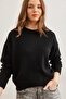 Women's Black Six Oval Crew Neck Basic Knitwear Sweater Kzk- 19000914