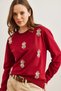 Women's Burgundy Eye Embroidered Seasonal Sweatshirt Swt-19000598 - 4