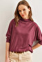 Women's Burgundy Stand Collar Bat Wool Viscose Blouse Blz- 19002800