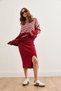 Women's Burgundy Top Sweater with Slit Hem Skirt Knitwear Set Tkm-19000321 - 3