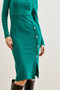 Women's Emerald Green Button Detail Slit Midi Stretchy Dress Elb- 19002256 - 5