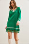 Women's Grass Green V Neck Lace Detailed Knitwear Dress Elb- 19002283 - 4