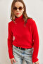 Women's Red Turtleneck Soft Textured Bearded Sweater Kzk- 19000861