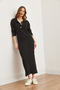 Women's Black Buttoned Hooded Oversize Ribbed Maxi Dress Elb- 19002319 - 4
