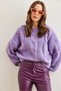 Women's Lilac Thick Hair Braided Soft Textured Knitwear Sweater Kzk- 19000902 - 2