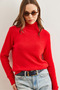 Women's Red Turtleneck Soft Textured Bearded Sweater Kzk- 19000861 - 5