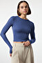 İndigo Viskon Bisiklet Yaka Crop Esnek Örme Bluz TWOAW24BZ00116