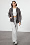 Antrasit Oversize Basic Kapuşonlu Fermuarlı Kalın İçi Polarlı Örme Hırka/Sweatshirt TWOAW24SW00188 - 4