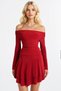 Women's Red Madonna Neckline Skirt Flounce Sandy Dress Alc-X13328 - 3