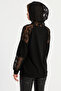 Women's Black Lace Detailed Hooded Sweatshirt Bk58 - 6