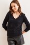 Women's Black V-Neck Soft Textured Beard Knitwear Sweater Kzk- 19000860 - 3
