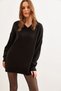 Women's Black V-Neck Knitwear Tunic Dress Elb- 19002280