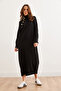 Women's Black Openable Collar Button Detailed Maxi Knitwear Dress Elb- 19002288 - 6