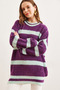 Women's Purple Striped Crew Neck Knitwear Sweater Kzk-19000916 - 4
