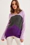 Women's Purple Lilac Color Block Striped Knitwear Sweater Kzk-19000920 - 2