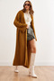 Women's Mustard Cuff Folded Maxi Sweater Cardigan Hrk- 19000297 - 3